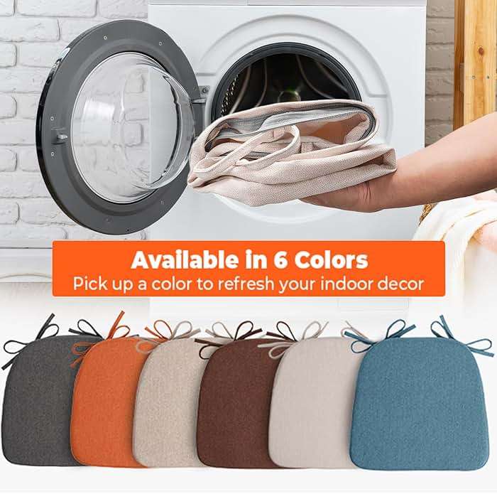 Sunsleek Chair Cushions for Dining Chairs, D-Shaped Seat Cushions with Removable Washable Cover and Ties, Chair Pads for Kitchen, Indoor Dining Room, Patio Chairs, 17'' x 16'', Set of 4, Beige - Image 6