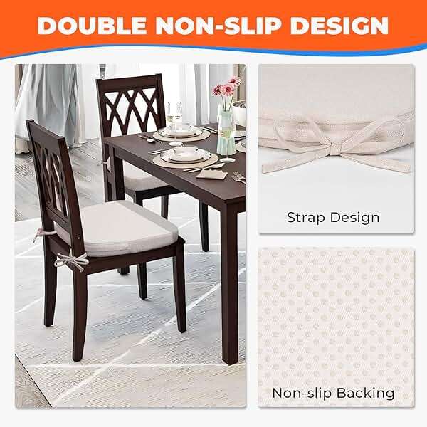 Sunsleek Chair Cushions for Dining Chairs, D-Shaped Seat Cushions with Removable Washable Cover and Ties, Chair Pads for Kitchen, Indoor Dining Room, Patio Chairs, 17'' x 16'', Set of 4, Beige - Image 7