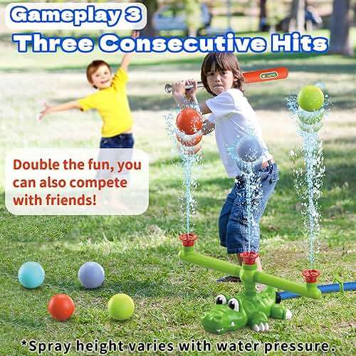 Intoypad 4-in-1 Kids Water Sprinklers T Ball Set & Water Ball Toy, Crocodile Baseball Sprinkler for Backyard Outdoor Summer Toys for Boys Girls Outside Yard Water Game Toys for Kids Toddlers Ages 3-8 - Image 4