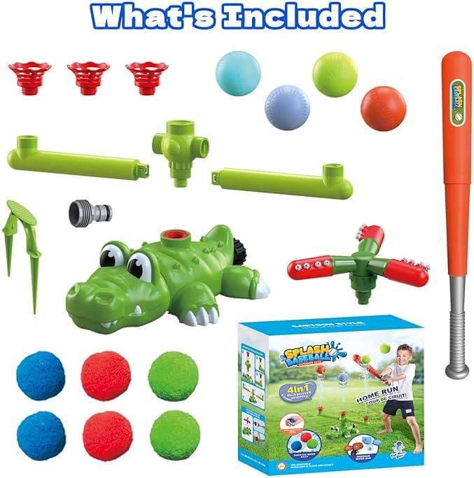Intoypad 4-in-1 Kids Water Sprinklers T Ball Set & Water Ball Toy, Crocodile Baseball Sprinkler for Backyard Outdoor Summer Toys for Boys Girls Outside Yard Water Game Toys for Kids Toddlers Ages 3-8 - Image 7