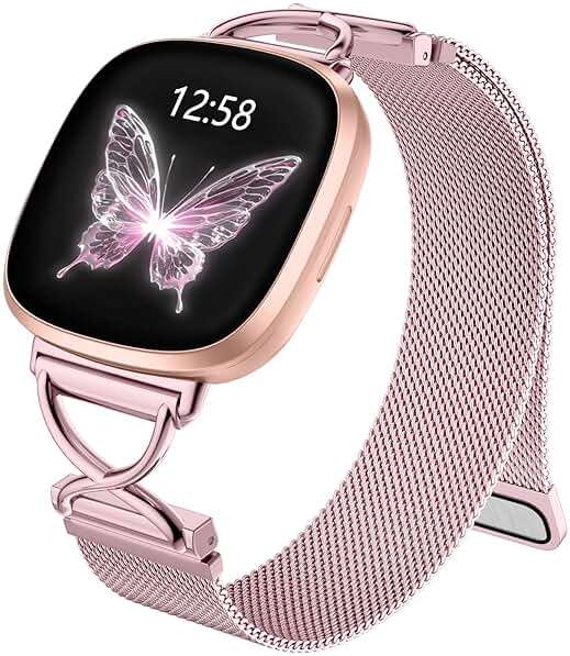 JKD X-Shape Metal Band Compatible with Fitbit Versa 4/Sense 2/Versa 3/Sense Bands Women Men, Stainless Steel Soft Mesh Loop Strap Replacement for Fitbit Sense 2/Versa 3/Sense/Versa 4 Smartwatch - Image 1