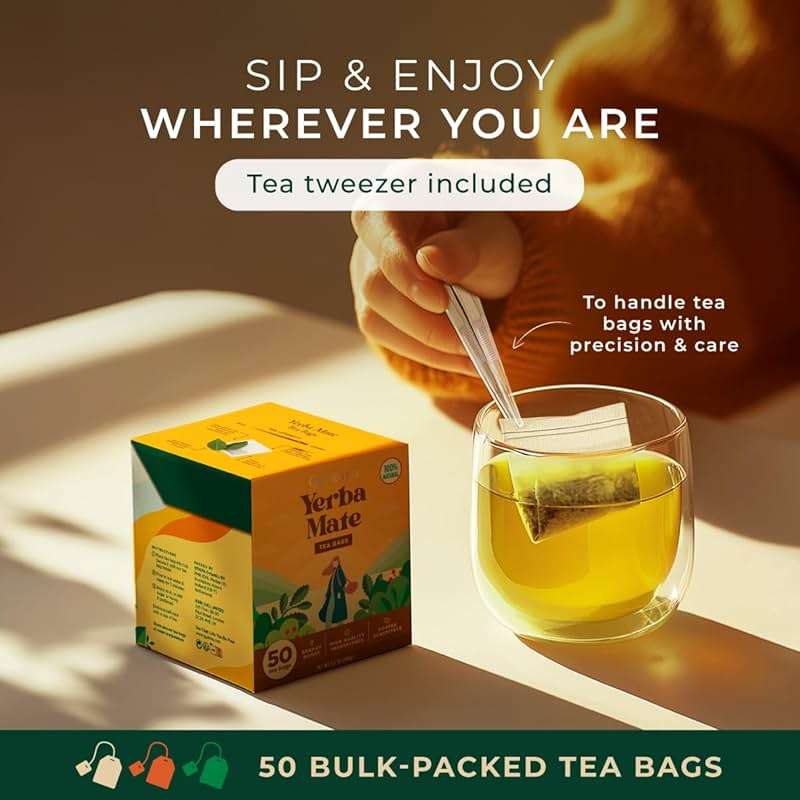 Gya Tea Co Yerba Mate Tea Bags (50 Bags) - Caffeinated with a Smooth Flavor for Workday - Recharge Yourself with Every Sip - Fruit & Herbal Blends - Image 4