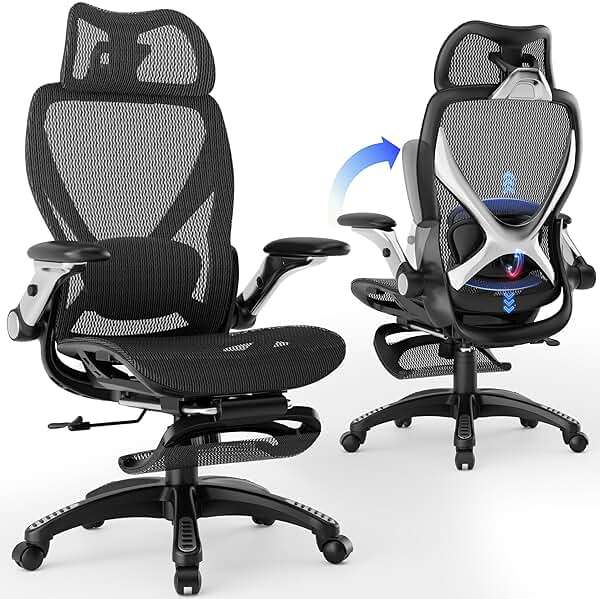 ELABEST X100 Ergonomic Mesh Office Chair with Footrest, Big and Tall Hone Desk Chair with 5D Flip-Up Arms, Adjustable 3D Lumbar Support,Gaming & Executive Computer Chairs - Image 1