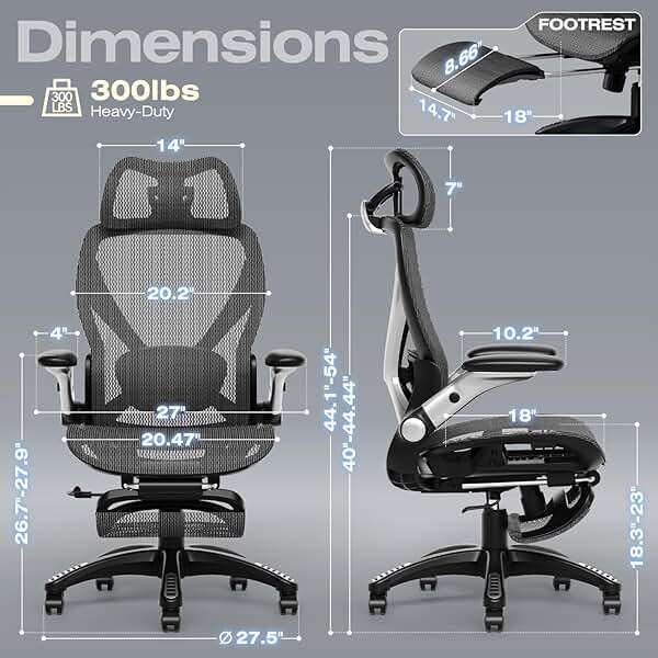 ELABEST X100 Ergonomic Mesh Office Chair with Footrest, Big and Tall Hone Desk Chair with 5D Flip-Up Arms, Adjustable 3D Lumbar Support,Gaming & Executive Computer Chairs - Image 2