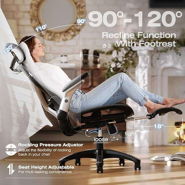 ELABEST X100 Ergonomic Mesh Office Chair with Footrest, Big and Tall Hone Desk Chair with 5D Flip-Up Arms, Adjustable 3D Lumbar Support,Gaming & Executive Computer Chairs - Image 7