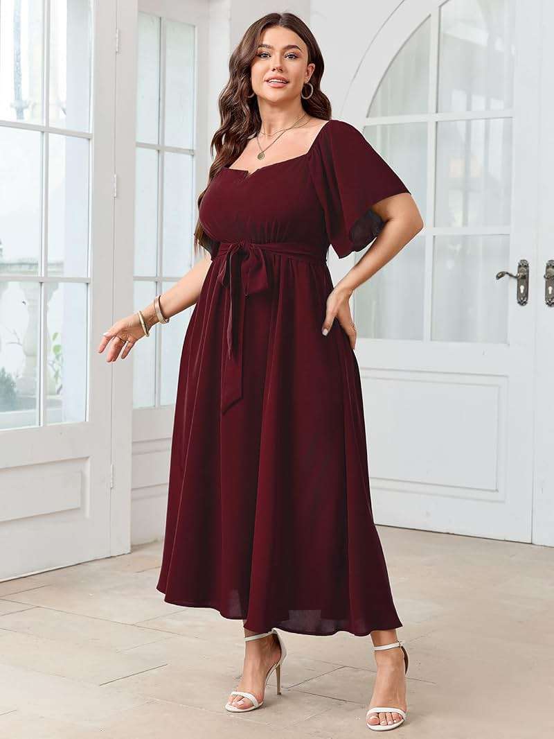 SCOMCHIC Womens Plus Size Formal Dresses Off The Shoulder Wedding Guest Cocktail A-Line Split Maxi Dress with Pockets - Image 4
