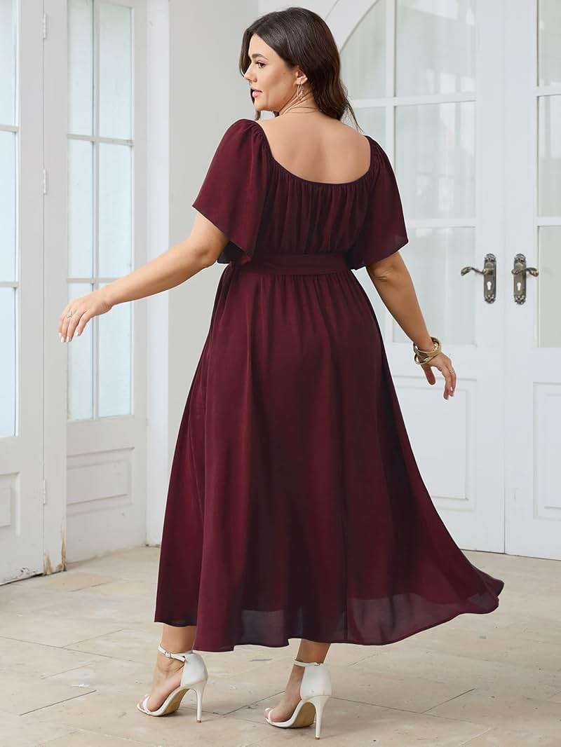 SCOMCHIC Womens Plus Size Formal Dresses Off The Shoulder Wedding Guest Cocktail A-Line Split Maxi Dress with Pockets - Image 6