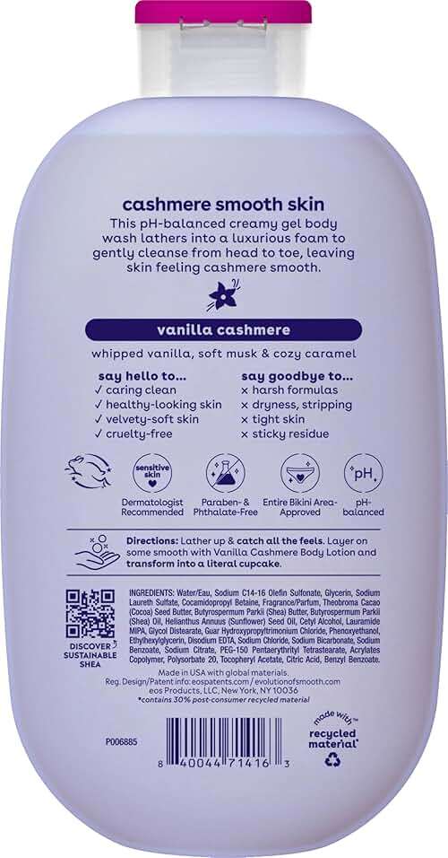 eos Body Wash, Vanilla, Moisturizing Creamy Gel Formula with Shea Butter, Glycerin, Vitamin E, pH Balanced, Sensitive Skin, Vegan, 16 fl oz - Image 2