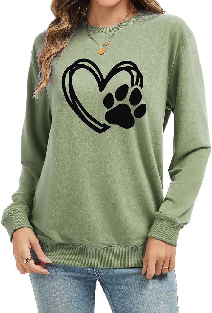ZUNQKG Womens Paw Sweatshirt Long Sleeve Dog Mom Shirt Crewneck Pullover Dog Lover Sweatshirts - Image 2