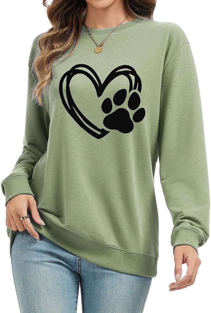 ZUNQKG Womens Paw Sweatshirt Long Sleeve Dog Mom Shirt Crewneck Pullover Dog Lover Sweatshirts - Image 3