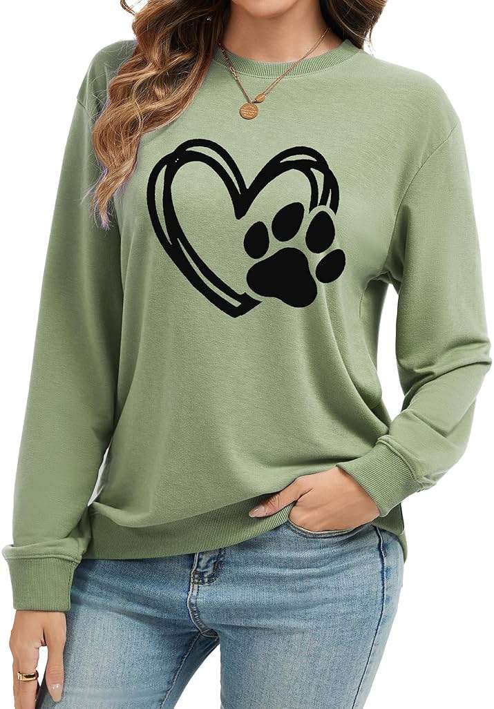 ZUNQKG Womens Paw Sweatshirt Long Sleeve Dog Mom Shirt Crewneck Pullover Dog Lover Sweatshirts - Image 4