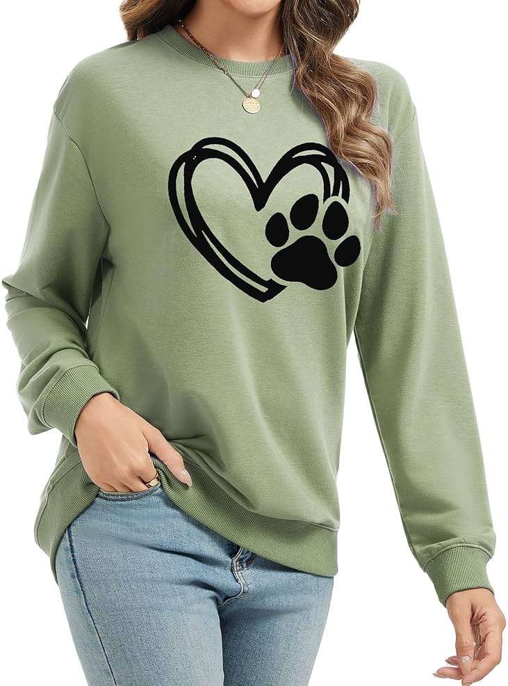 ZUNQKG Womens Paw Sweatshirt Long Sleeve Dog Mom Shirt Crewneck Pullover Dog Lover Sweatshirts - Image 5