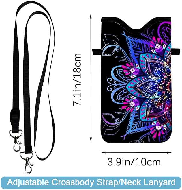 otilil Neoprene Cell Phone Sleeve Pouch Case Bag with Crossbody Strap Neck Lanyard for Women 7.1 X 3.9 in Purple Flower - Image 2