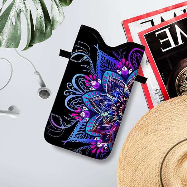 otilil Neoprene Cell Phone Sleeve Pouch Case Bag with Crossbody Strap Neck Lanyard for Women 7.1 X 3.9 in Purple Flower - Image 6