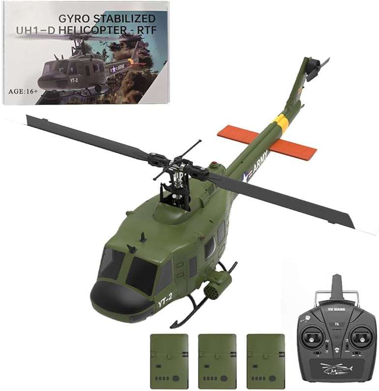 Wooptoothy YUXIANG F07 UH-1D RC Helicopter for Adult, 1/34 Scale 2.4G 6CH Brushless Direct-Drive Flybarless Helicopter Model with 6-Axis Gyro, 3D/6G RC Aircraft Model Toys (3 Batteries) - Image 1