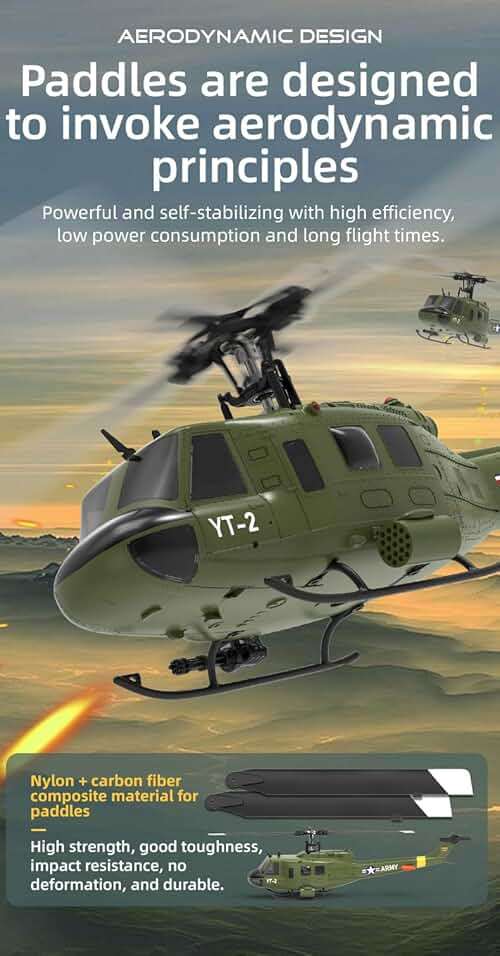 Wooptoothy YUXIANG F07 UH-1D RC Helicopter for Adult, 1/34 Scale 2.4G 6CH Brushless Direct-Drive Flybarless Helicopter Model with 6-Axis Gyro, 3D/6G RC Aircraft Model Toys (3 Batteries) - Image 5