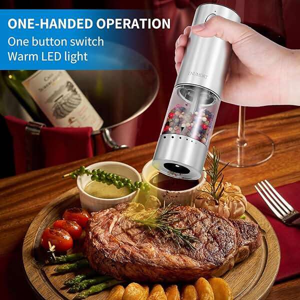 Electric Salt and Pepper Grinder Set Stainless steel,Large Capacity Automatic Pepper Mill Grinder with Upgraded Rechargeable Base and LED Light, Variable Grinding Speed, External Adjustable Coarseness - Image 4