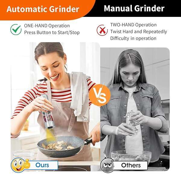 Electric Salt and Pepper Grinder Set Stainless steel,Large Capacity Automatic Pepper Mill Grinder with Upgraded Rechargeable Base and LED Light, Variable Grinding Speed, External Adjustable Coarseness - Image 5