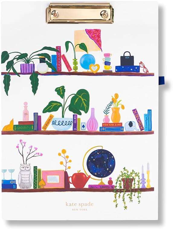 kate spade new york A4 Clipboard Folio with Low Profile Clip, Professional Padfolio Includes Lined Notepad, Pen Loop, and Pocket, Charmed Library - Image 3
