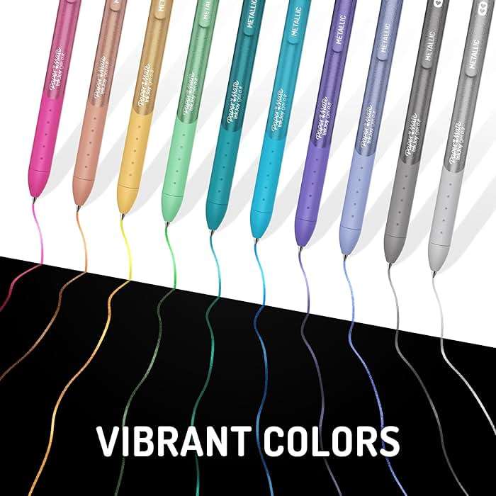 Paper Mate InkJoy Gel Pens, Metallic, Retractable, Medium Point (0.8mm), Glittery Assorted Colors, 10 Count - Arts & Crafts, Doodling, Writing, Bullet Journaling - Image 4