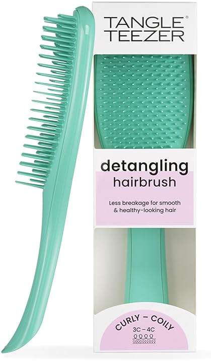 Tangle Teezer Ultimate Detangler Curly Hair Brush, Dry & Wet Hairbrush, Reduces Frizz & Breakage, for 3C to 4C Curly Hair Types, Aqua Green - Image 1