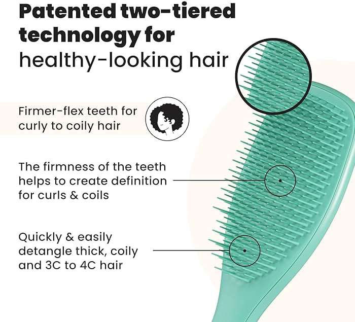 Tangle Teezer Ultimate Detangler Curly Hair Brush, Dry & Wet Hairbrush, Reduces Frizz & Breakage, for 3C to 4C Curly Hair Types, Aqua Green - Image 2