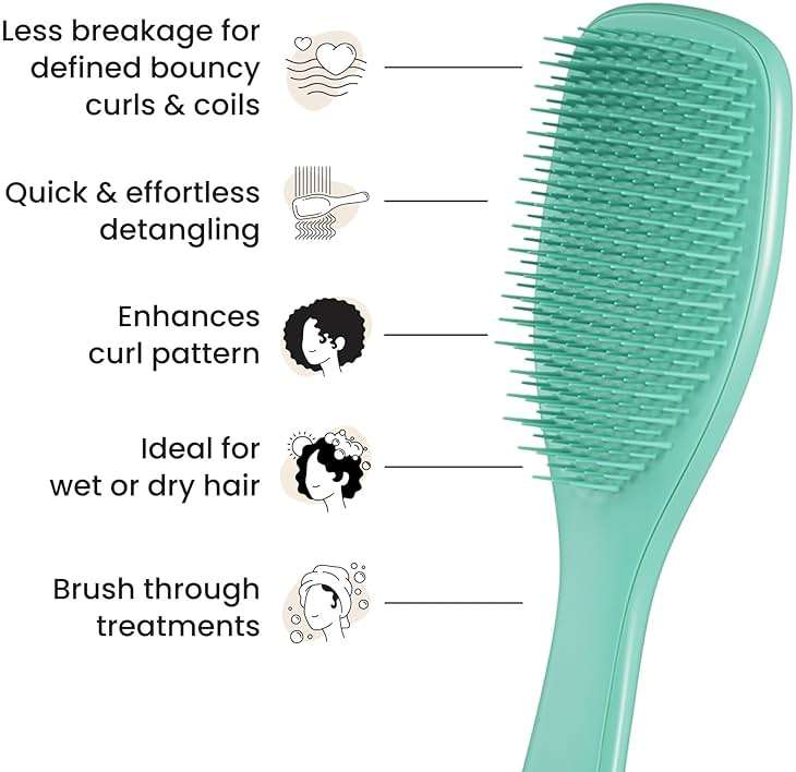 Tangle Teezer Ultimate Detangler Curly Hair Brush, Dry & Wet Hairbrush, Reduces Frizz & Breakage, for 3C to 4C Curly Hair Types, Aqua Green - Image 4