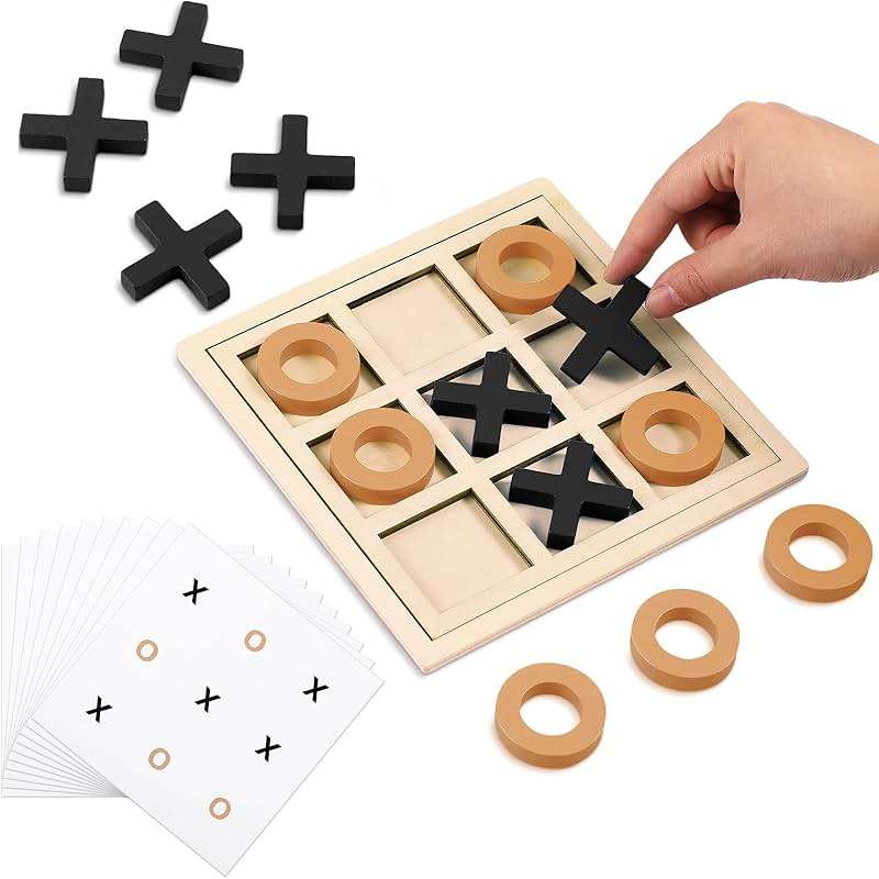 Seenelling Jumbo Wooden Tic Tac Toe Game Dementia Activities for Alzheimers Seniors with Matching and Puzzle Templates XO Chess Board Game for Elderly Engaging Table Decor (Black, Orange) - Image 1