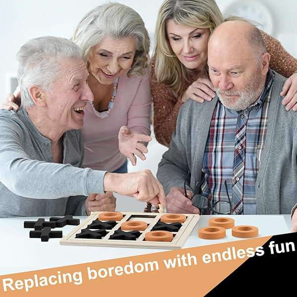 Seenelling Jumbo Wooden Tic Tac Toe Game Dementia Activities for Alzheimers Seniors with Matching and Puzzle Templates XO Chess Board Game for Elderly Engaging Table Decor (Black, Orange) - Image 2