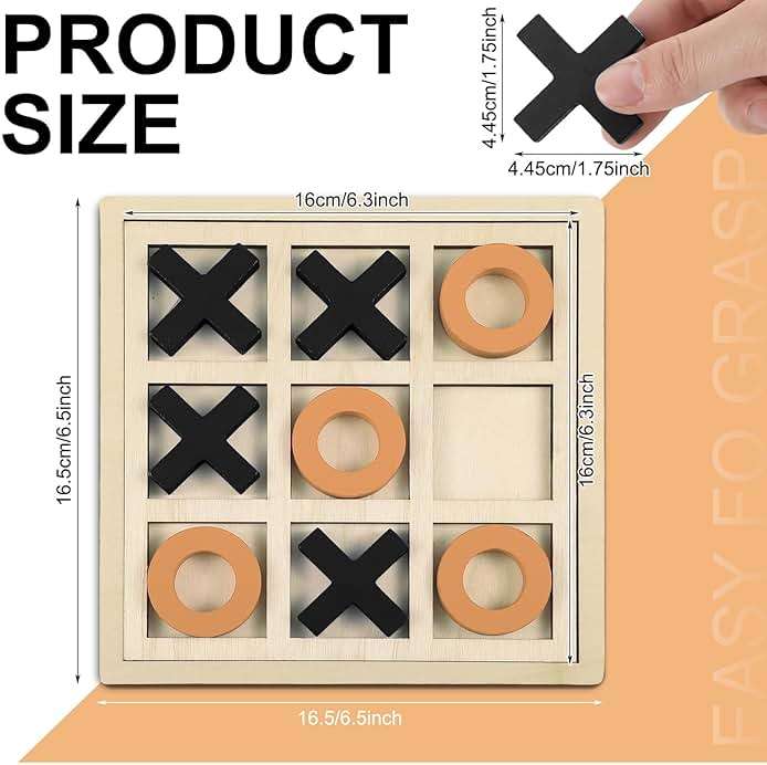 Seenelling Jumbo Wooden Tic Tac Toe Game Dementia Activities for Alzheimers Seniors with Matching and Puzzle Templates XO Chess Board Game for Elderly Engaging Table Decor (Black, Orange) - Image 3