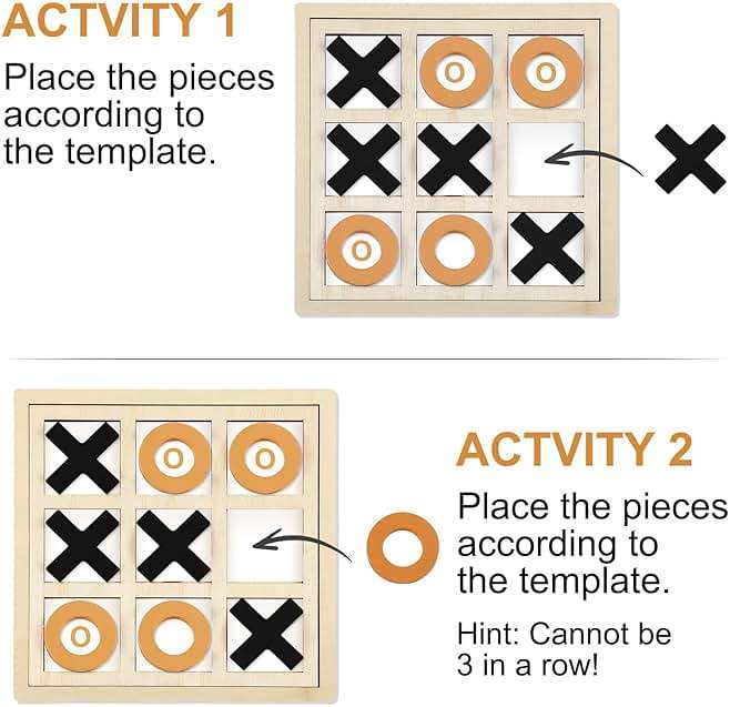 Seenelling Jumbo Wooden Tic Tac Toe Game Dementia Activities for Alzheimers Seniors with Matching and Puzzle Templates XO Chess Board Game for Elderly Engaging Table Decor (Black, Orange) - Image 4