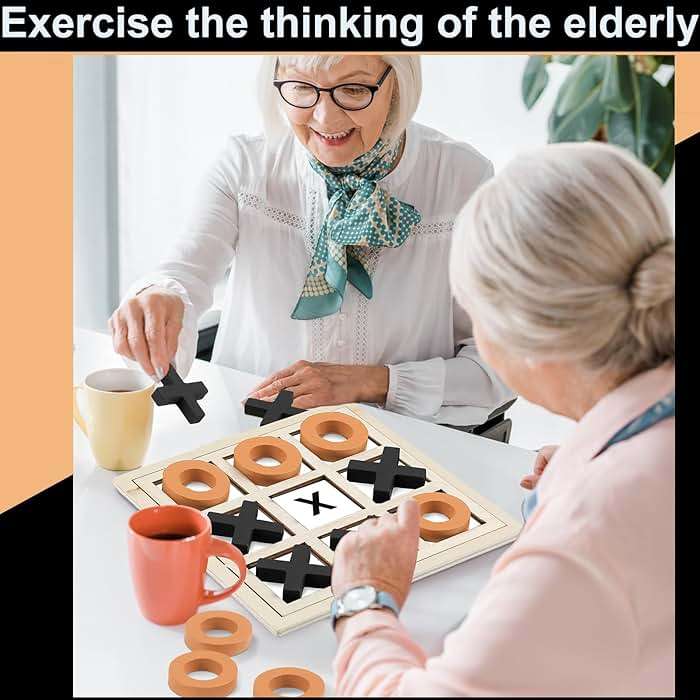Seenelling Jumbo Wooden Tic Tac Toe Game Dementia Activities for Alzheimers Seniors with Matching and Puzzle Templates XO Chess Board Game for Elderly Engaging Table Decor (Black, Orange) - Image 5