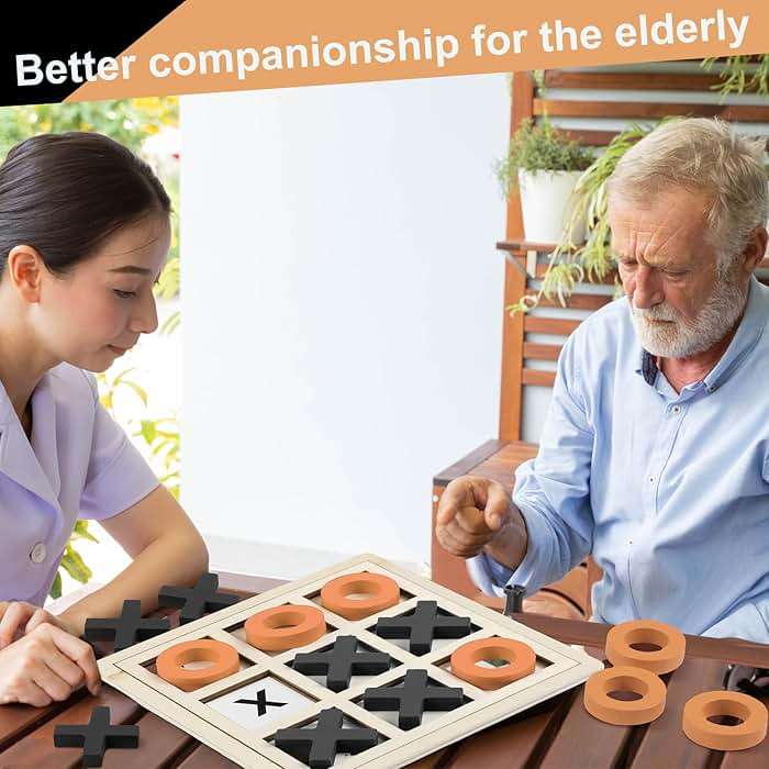 Seenelling Jumbo Wooden Tic Tac Toe Game Dementia Activities for Alzheimers Seniors with Matching and Puzzle Templates XO Chess Board Game for Elderly Engaging Table Decor (Black, Orange) - Image 6