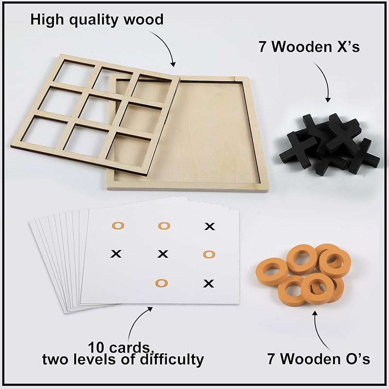 Seenelling Jumbo Wooden Tic Tac Toe Game Dementia Activities for Alzheimers Seniors with Matching and Puzzle Templates XO Chess Board Game for Elderly Engaging Table Decor (Black, Orange) - Image 7