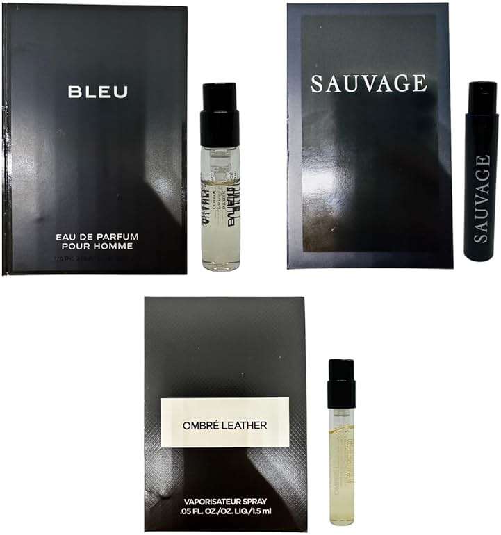 Set 3 Cologne Luxury Travel Size for Men Sample Spray Vial. Sauvage/Bleu/Ombre Leather - Image 1