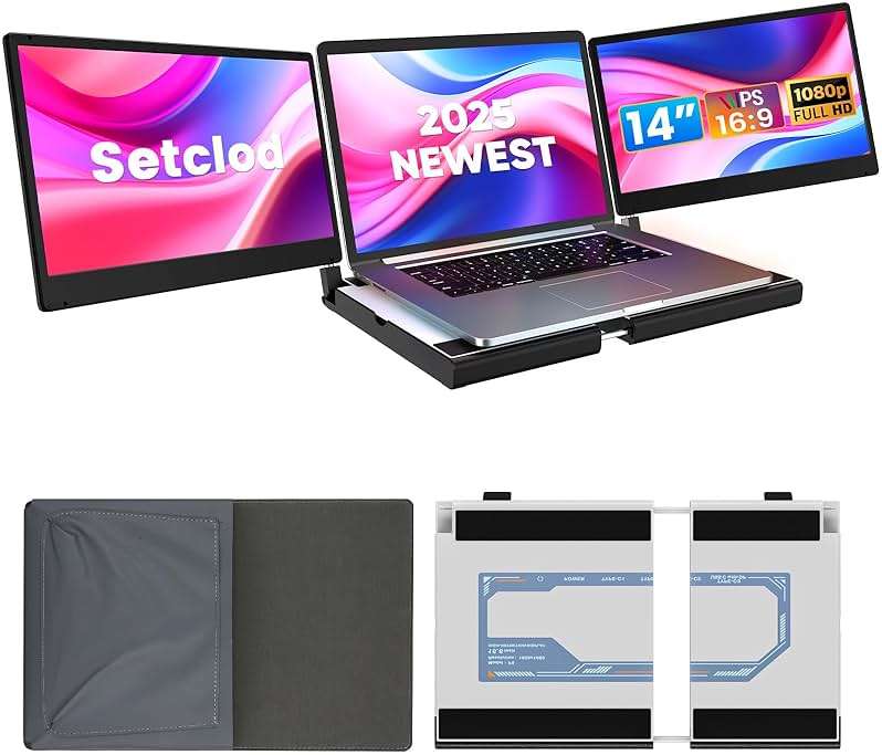 Setclod 14" FHD 1080P Laptop Monitor Extender, Triple Screen, Portable, Compatible with Mac, Windows, Chrome (Triple 14" Monitor) - Image 1
