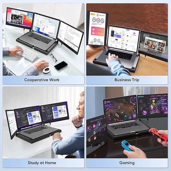 Setclod 14" FHD 1080P Laptop Monitor Extender, Triple Screen, Portable, Compatible with Mac, Windows, Chrome (Triple 14" Monitor) - Image 6