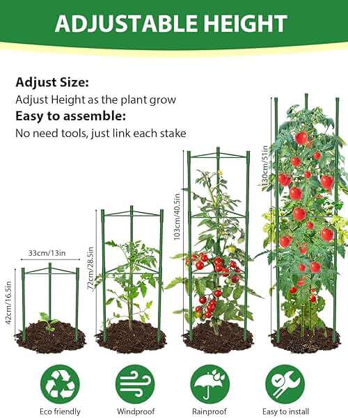 MYMULIKE 3 Pack Tomato Cages for Garden, 51in*13in Adjustable Tomatoes Plant Stakes Support Cages Trellis, Garden Trellis for Vegetable Flowers Fruits Climbing Plants- 20 Binding Wires Included - Image 6