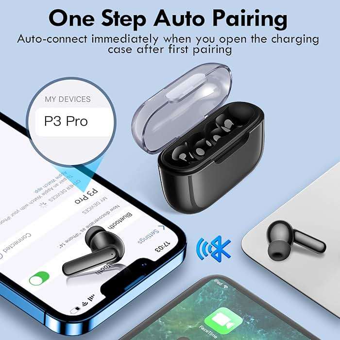 kurdene Wireless Earbuds, Bluetooth 5.3 in Ear Buds Light Weight Headphones with Deep Bass Sound,48 Hours Playtime Headset,Clear Calls Earphones with Mics for Sports Workout Black - Image 2