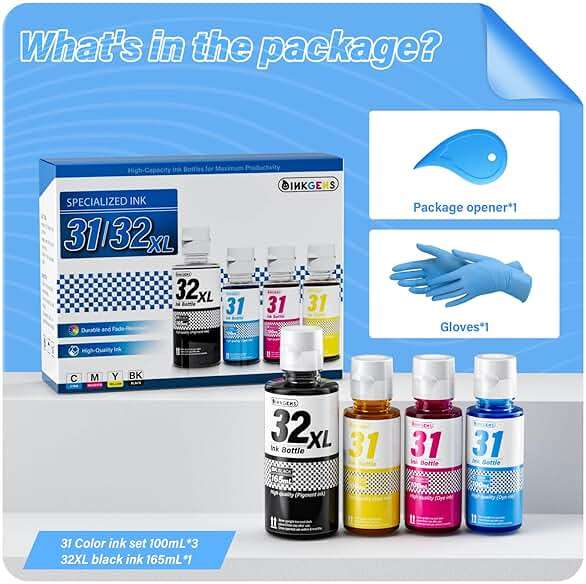 31 32XL Ink Bottle Set Refill for HP Smart Tank 7600 7602 7300 7301 7001, 5000 5101 5102, 6000 6001 651 551 Printer. Black CMY - Image 7