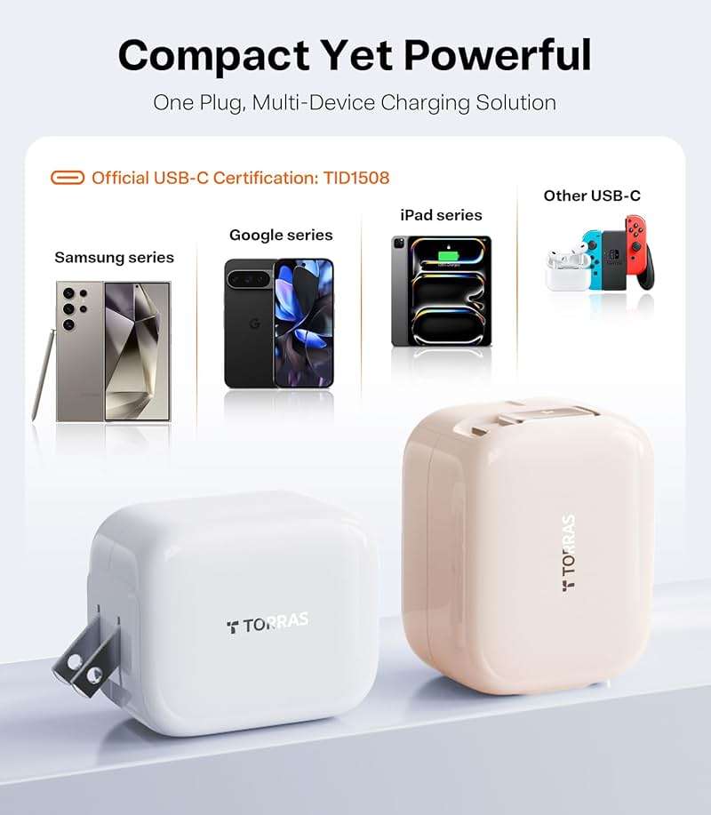TORRAS FlexLine 40W for iPhone 17 Charger, Dual-Port USB C Charger Block with Retractable Cable, Fast Charging Type-C Power Adapter for iPhone 16/15/Samsung Galaxy S25 Ultra/S24, Gold - Image 7