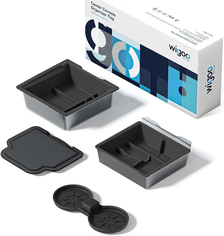 Wigoo Center Console Organizer for Tesla Model Y Juniper (Only Premium & Performance 2025 2026) and All Model 3 Highland Accessories [Double-Layer Storage, Smooth Sliding] 4PCS Black - Image 1