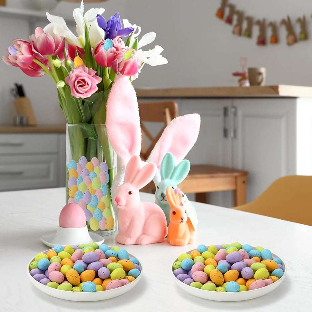kymqlyw 72 Pcs Easter Speckled Eggs 1.2 inches Plastic Speckled Eggs Bowl and Vase Filler Faux Chicken Eggs for Crafts DIY Easter Party Decorations - Image 2