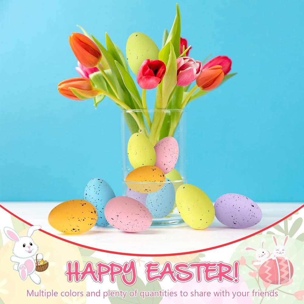kymqlyw 72 Pcs Easter Speckled Eggs 1.2 inches Plastic Speckled Eggs Bowl and Vase Filler Faux Chicken Eggs for Crafts DIY Easter Party Decorations - Image 6