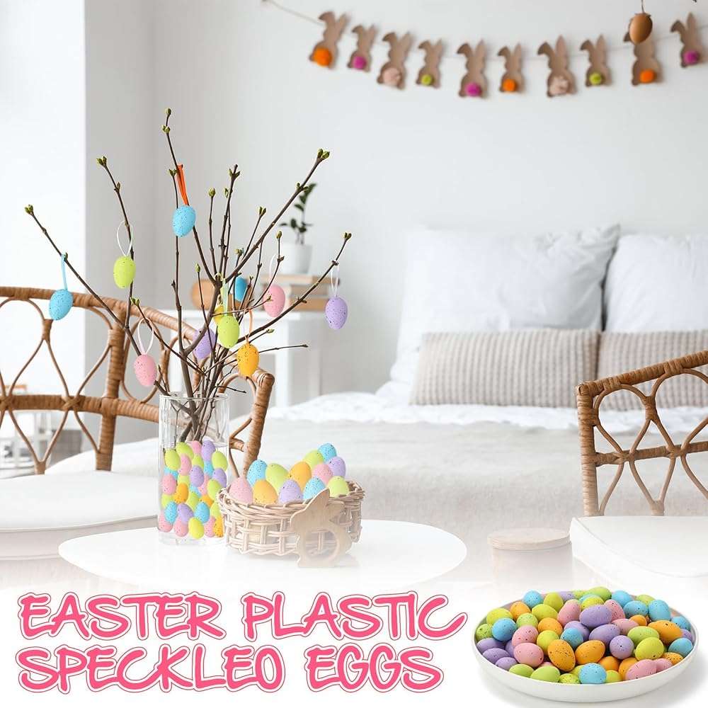 kymqlyw 72 Pcs Easter Speckled Eggs 1.2 inches Plastic Speckled Eggs Bowl and Vase Filler Faux Chicken Eggs for Crafts DIY Easter Party Decorations - Image 7