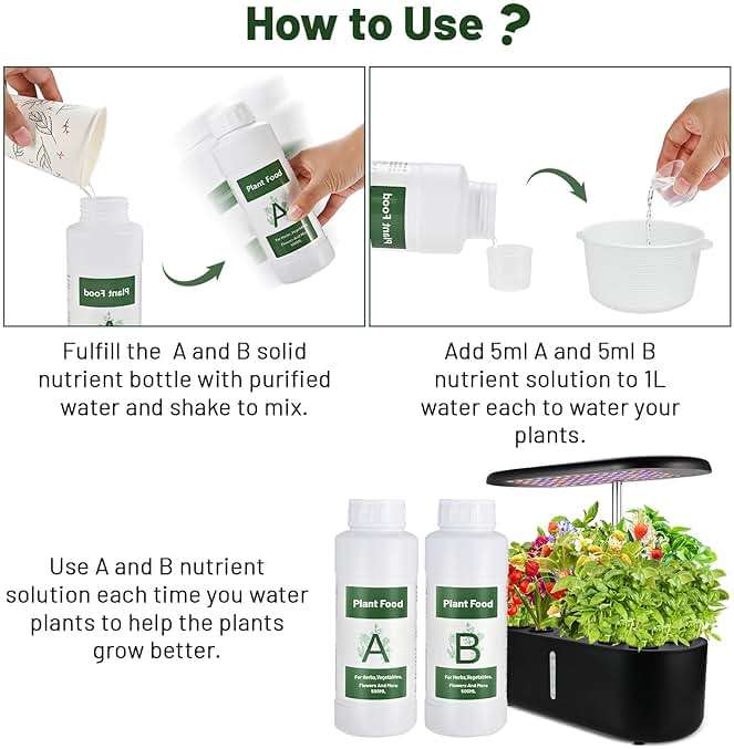 Tigvio 1000ml Hydroponic Nutrients A&B for Aerogarden Plant Food with 2 Measuring Cups - Fertilizer for Indoor Hydroponics Garden & Growing Vegetables, Fruits, Flowers (1000ml) - Image 2