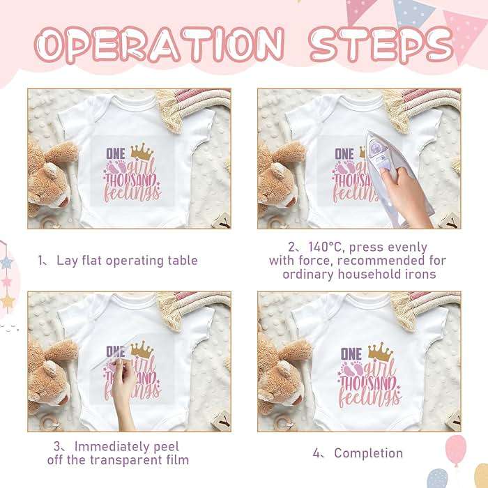 Dazoratix Baby Iron on Transfers - 30 Pcs Pink Ready to Press Heat Transfer Vinyl Stickers Onesie Decorating Kit Bodysuit Patches for Girl Shower Gender Reveal Party T-Shirts Hat DIY Crafts - Image 6