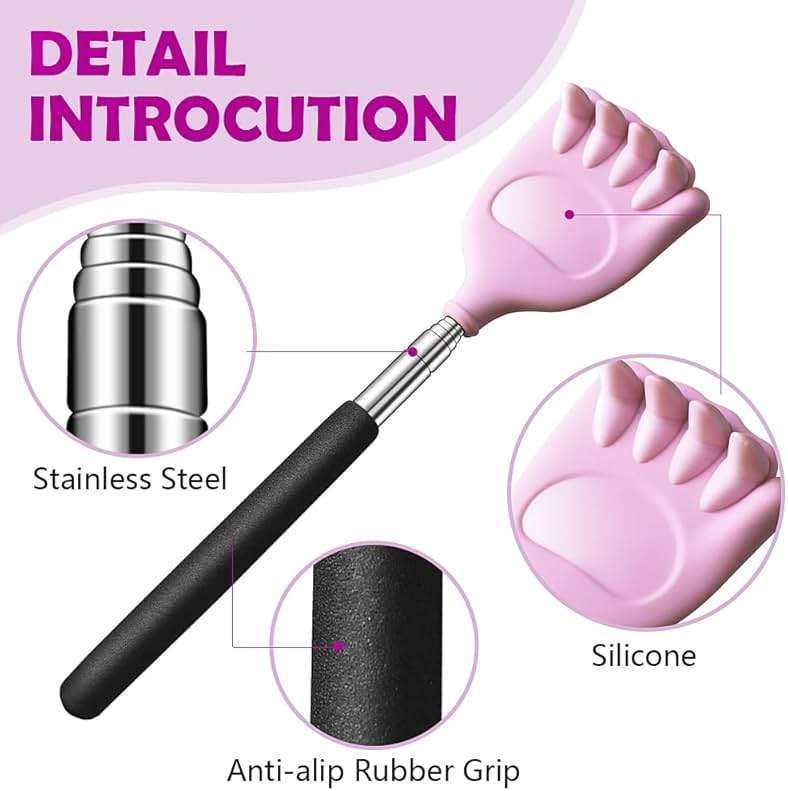 HIWZZI Back Scratcher Extendable Silicone Bear Claw Massager Tool Telescoping Stocking Stuffers for Itches Lotion Application Spa Men Women Kids Adults the Disabled Baby Purple - Image 6