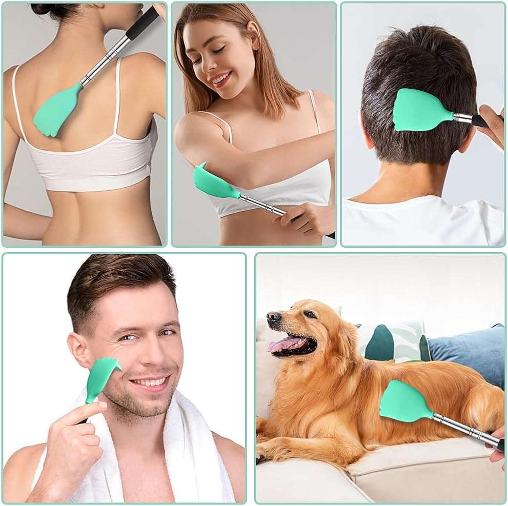 HIWZZI Back Scratcher Extendable Silicone Bear Claw Massager Tool Telescoping Stocking Stuffers for Itches Lotion Application Spa Men Women Kids Adults Baby the Disabled Green - Image 2