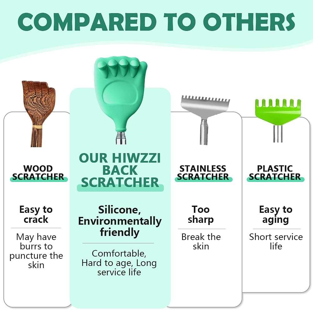 HIWZZI Back Scratcher Extendable Silicone Bear Claw Massager Tool Telescoping Stocking Stuffers for Itches Lotion Application Spa Men Women Kids Adults Baby the Disabled Green - Image 3